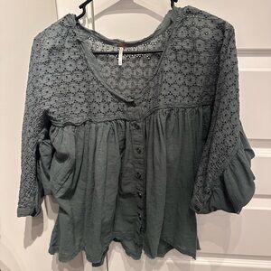 Free People Women's Lace Detail Top - Green